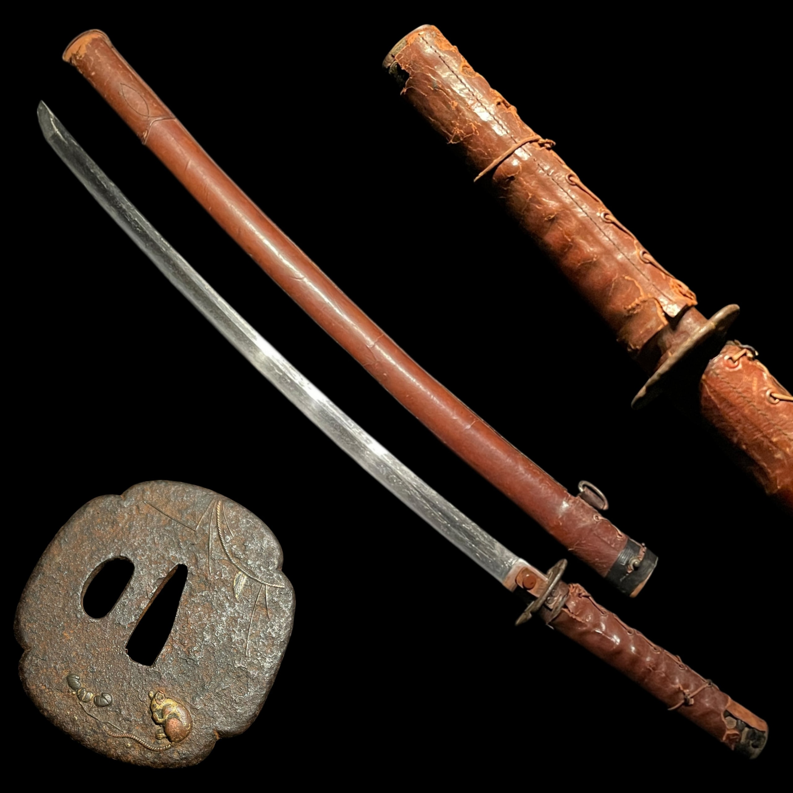 Ryakushiki gunto 略式軍刀 leather cover handle mouse tsuba WW2 original