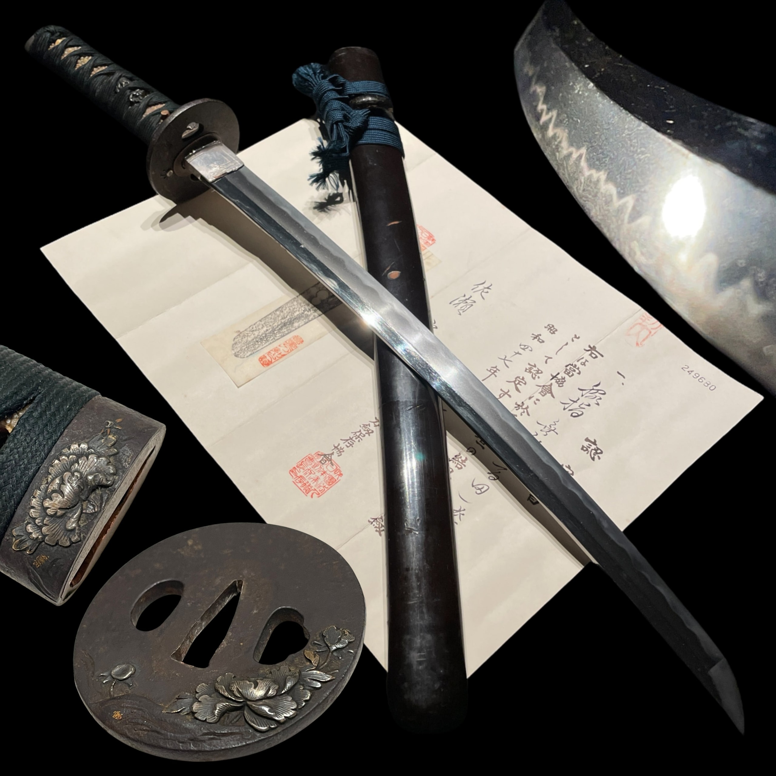 Peony Fittings Takada 高田 wakizashi Early Edo Period NBTHK certificate