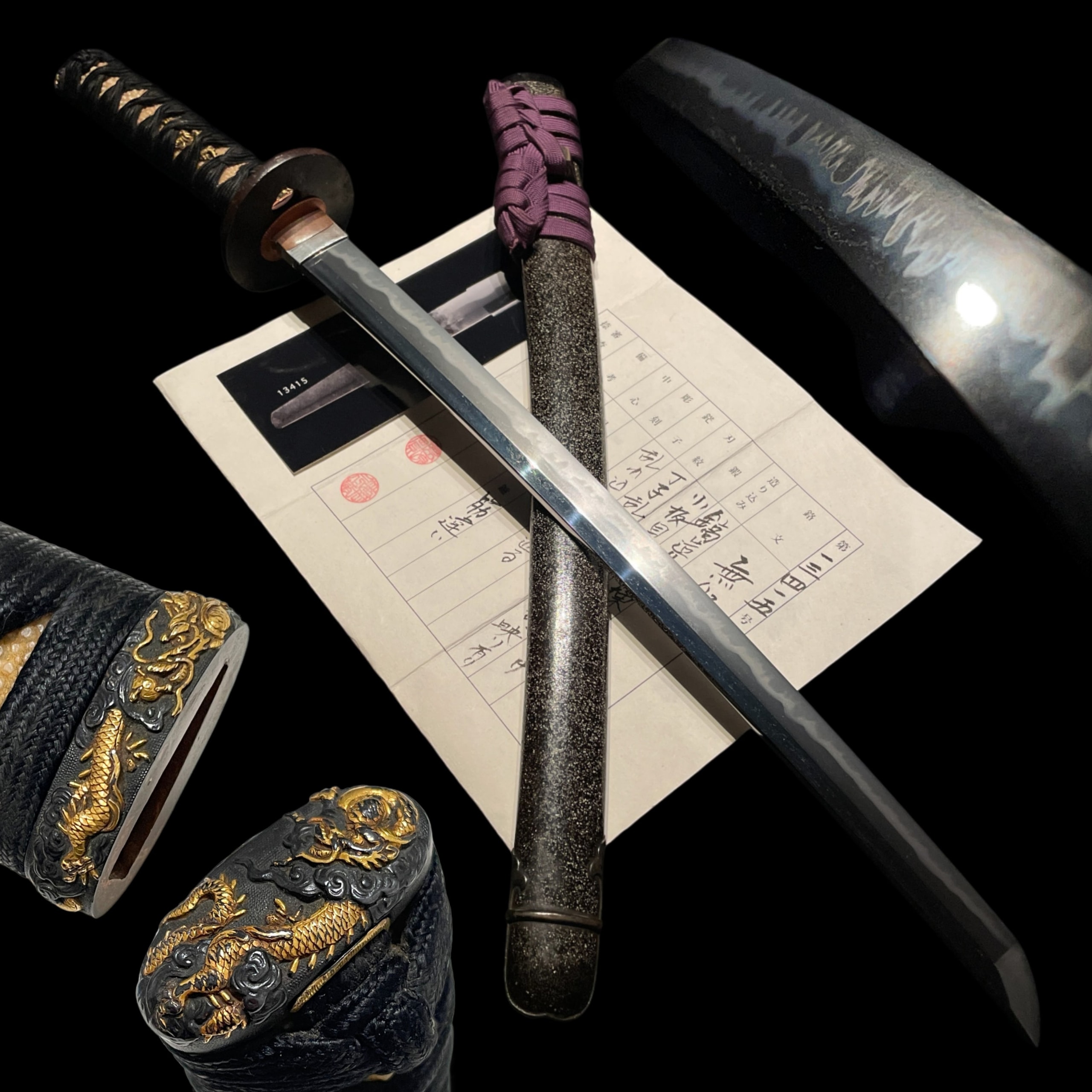 Amazing Hamon Dragon Fittings Wakizashi Takada Muneyuki 高田統行 Early Edo Period