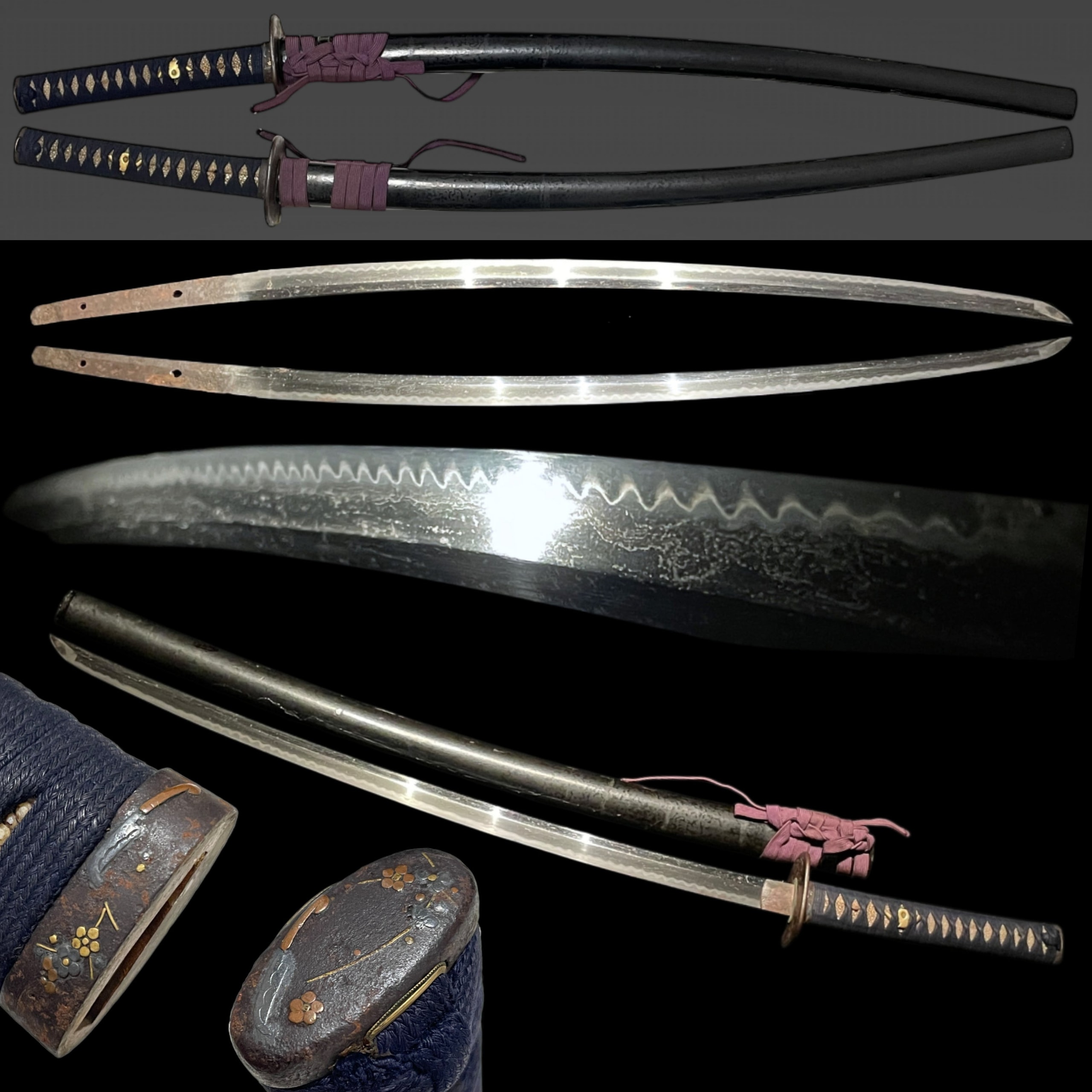 Gunome Midare Katana Plum and Axe Fuchikashira Muromachi period Mumei