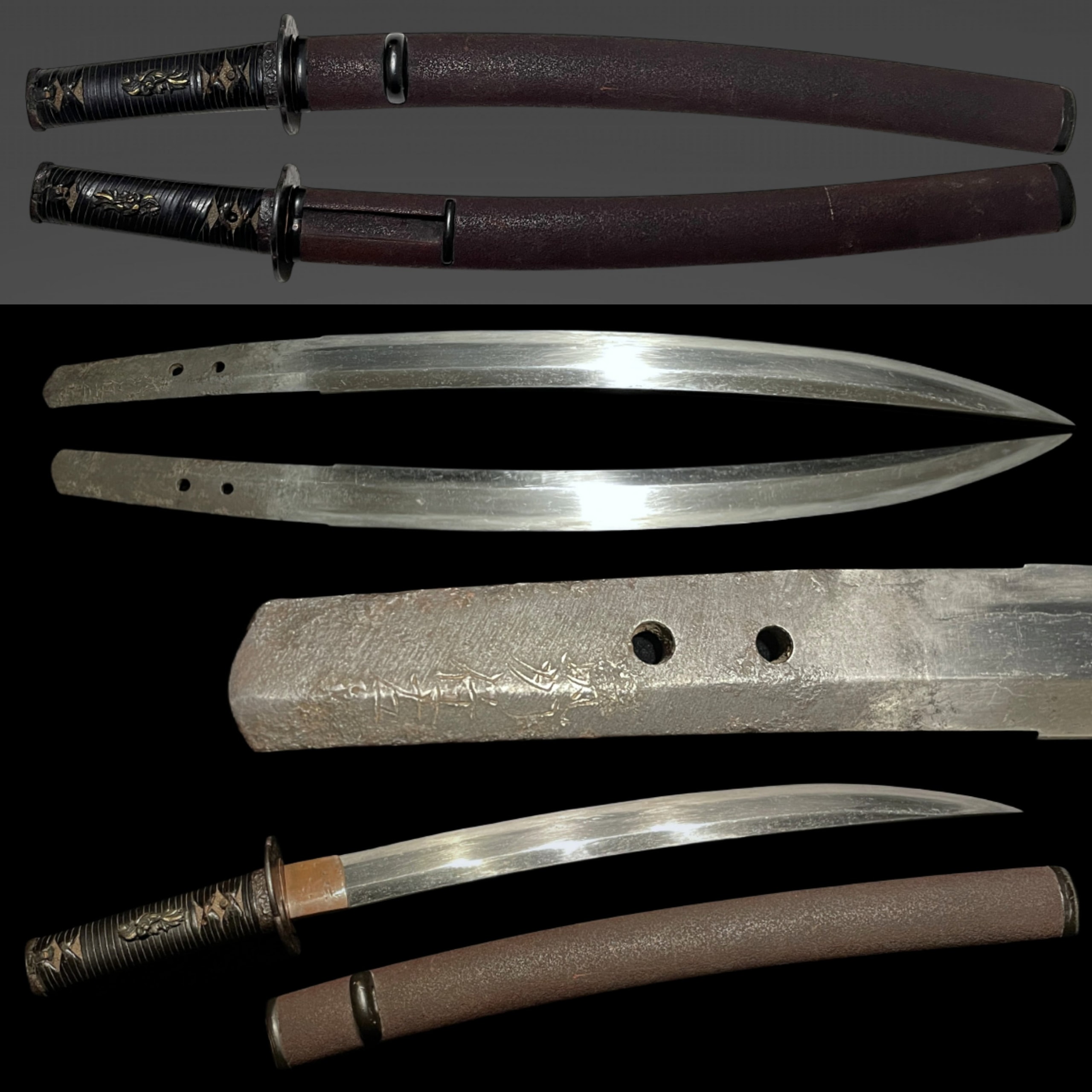 Naginata Naoshi style Wakizashi, Chikushuju Sa 筑州住左 signed, Kawamaki Tsuka
