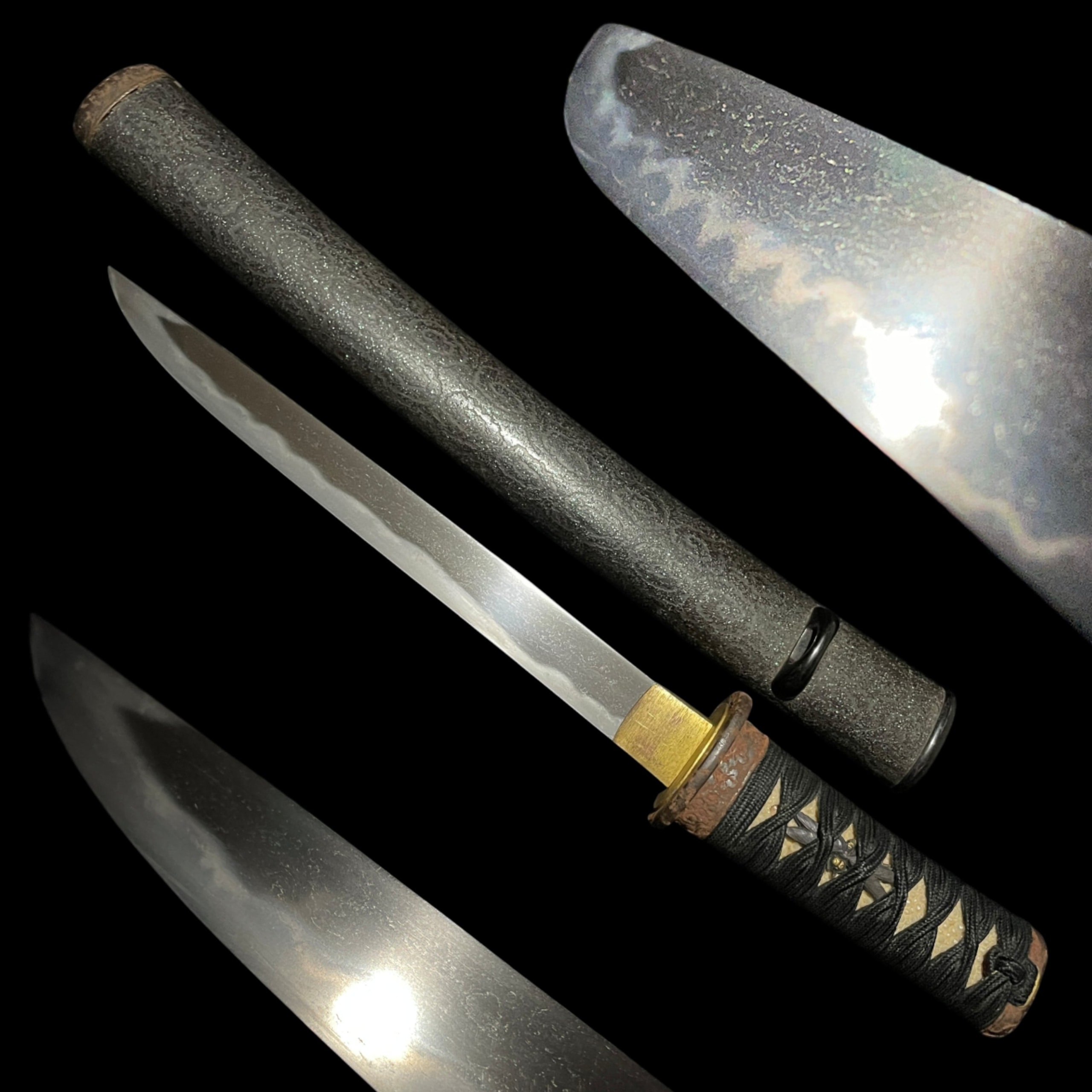 Unmon Aogaichirashi Saya 雲紋青貝散鞘 Tanto Dragonfly Menuki Late Edo Period Mumei