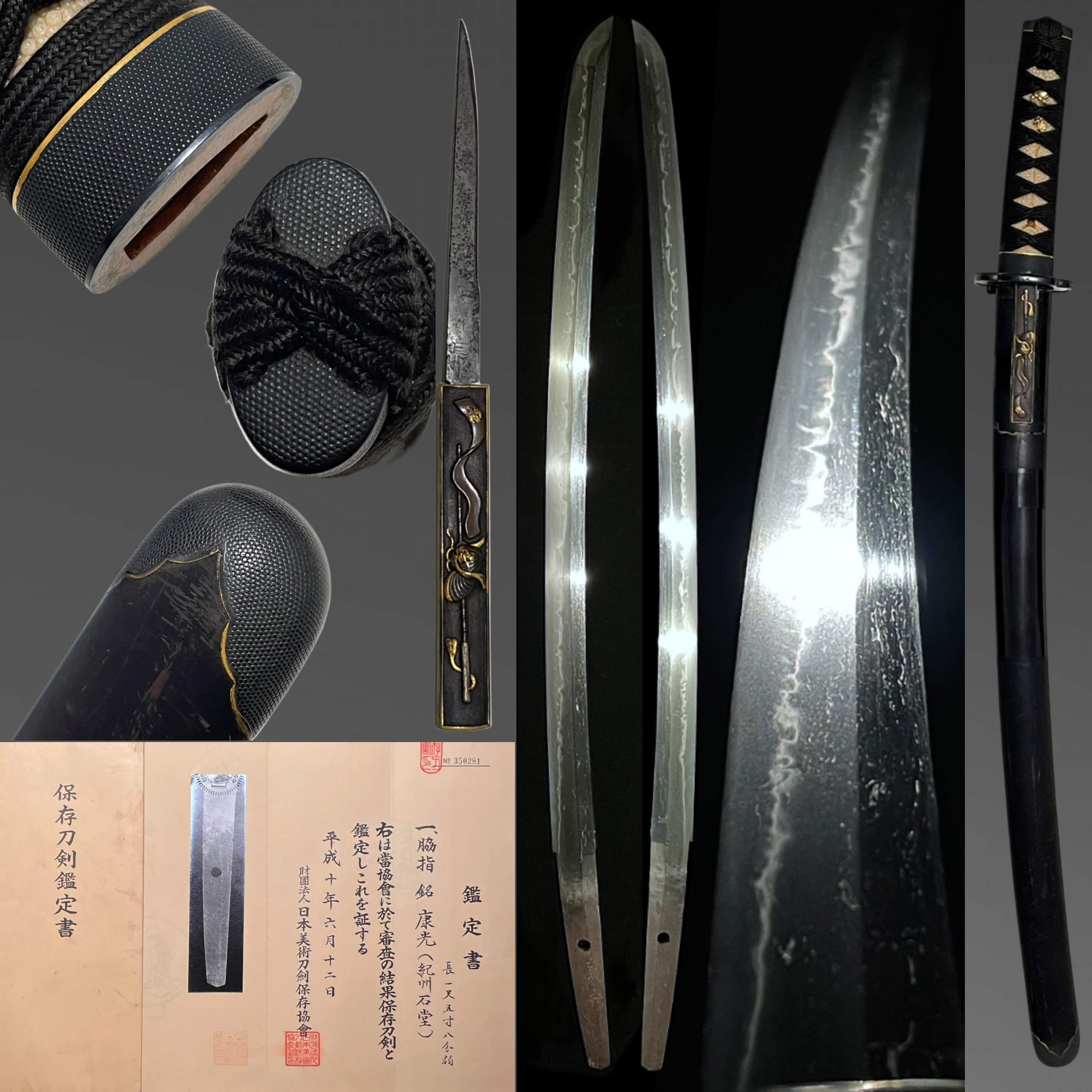 Amazing Hamon Kishu Ishido Yasumitsu 紀州石堂康光 Wakizashi Shakudo Nanako Fittings