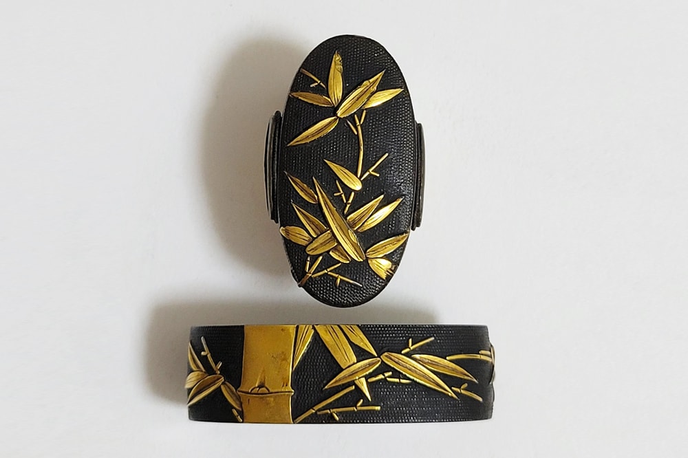 Fuchi-Kashira - Hozon - by Yanagawa School - Fuchi-Kashira: Bamboo Design, Mumei (attributed to Yanagawa)