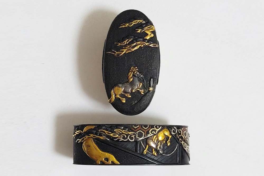 Fuchi-Kashira - Fuchi-Kashira: Tied Horse Design