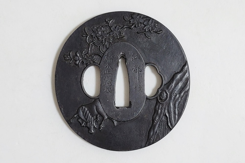 Tsuba - by Hashimoto Masanari - Horse under Cherry Blossoms