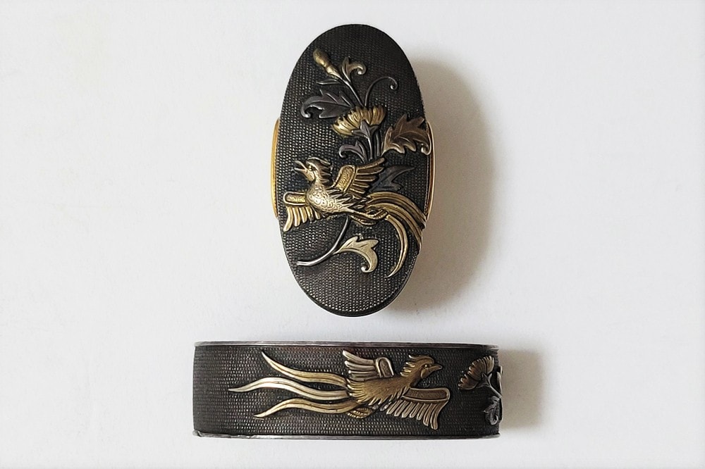 Fuchi-Kashira - Hozon - by Goto School - Fuchi-Kashira: Flower and Bird Design