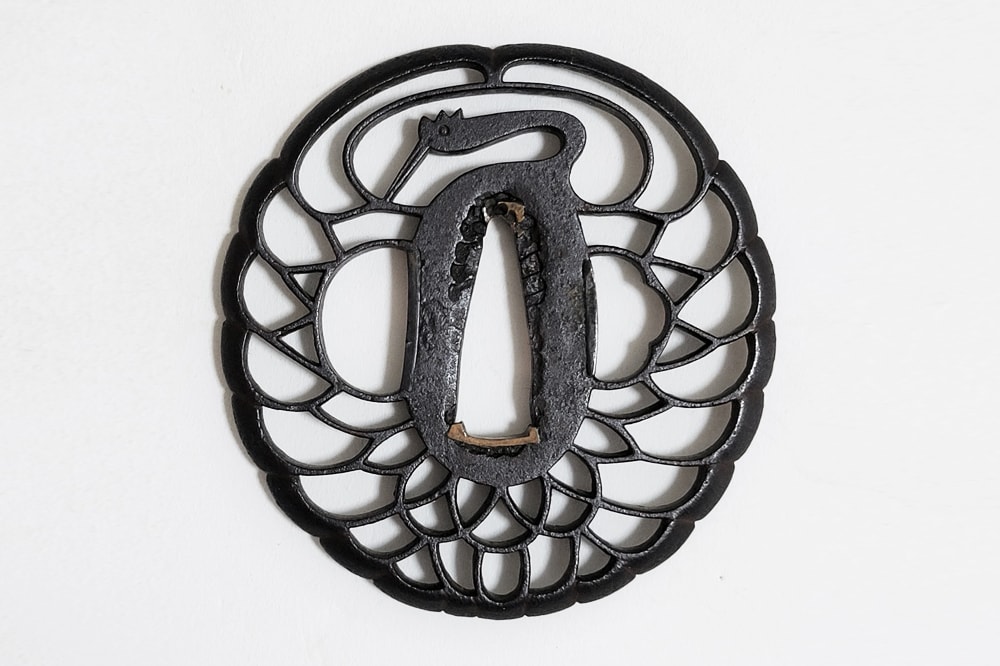 Tsuba - by Higo Kinko School - 鶴透図