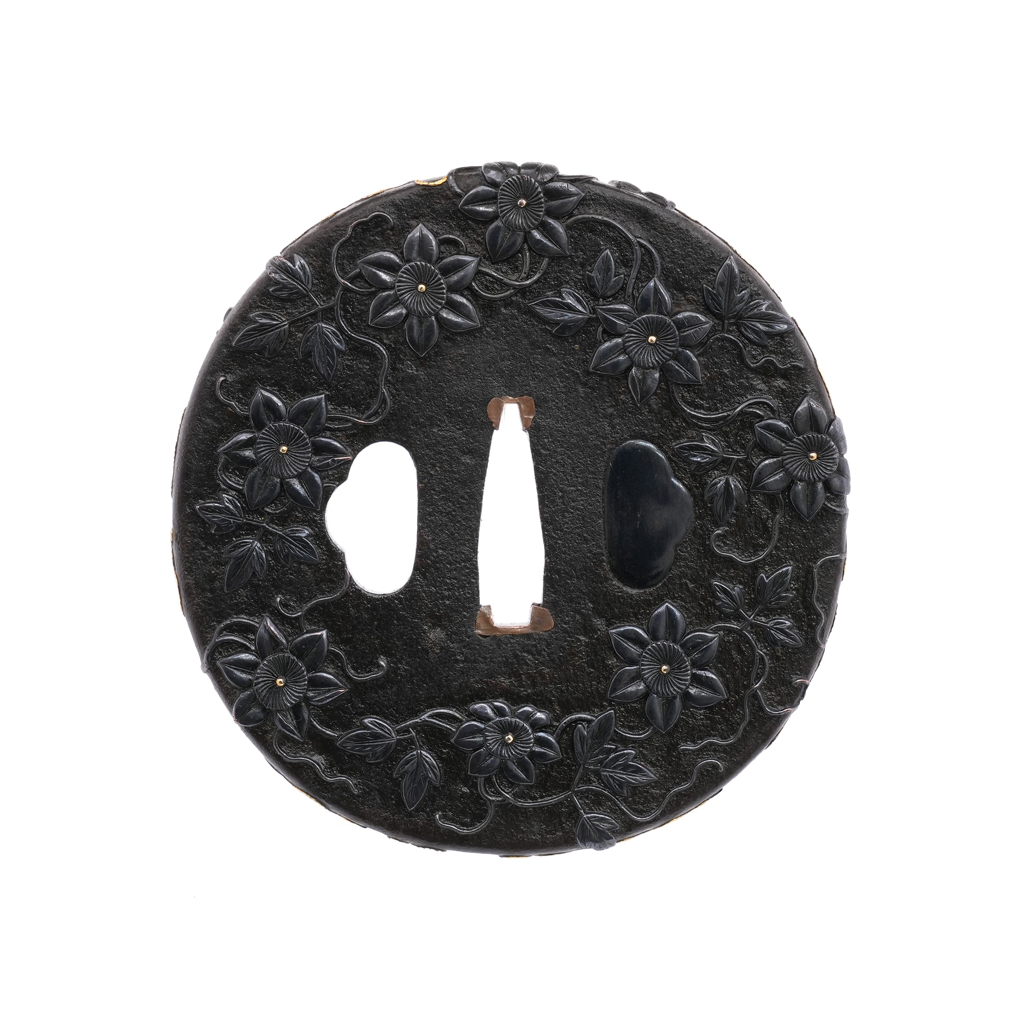 Tsuba - Tokubetsu Kichō - by Shoami Masanori - Tsuba with Clematis Design, Mumei (Shoami Masanori)