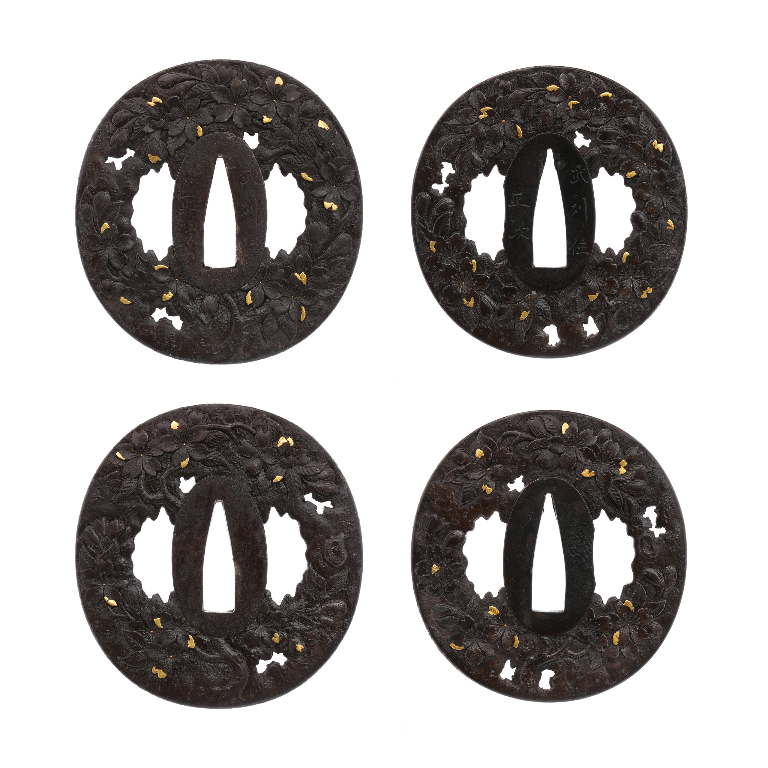 Tsuba - Tokuho - by Bushu School - Cherry Blossom Design Daisho Tsuba: Bushu Ju Masatsugu