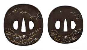 田植風景図大小鐔 無銘(会津正阿弥)Mumei(Aizu Shoami) 12-624