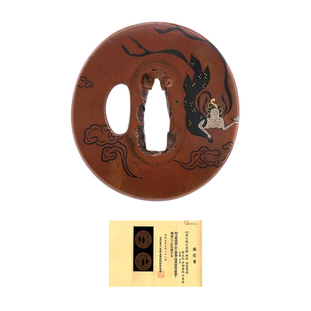 飛天格言図鐔無銘(加賀象嵌)Mumei(Kaga zogan) 12-1328