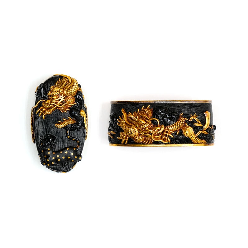 Fuchi-Kashira - by Souheishi Soten - Dragon and Tiger Fuchi-Kashira by Souheishi Soten