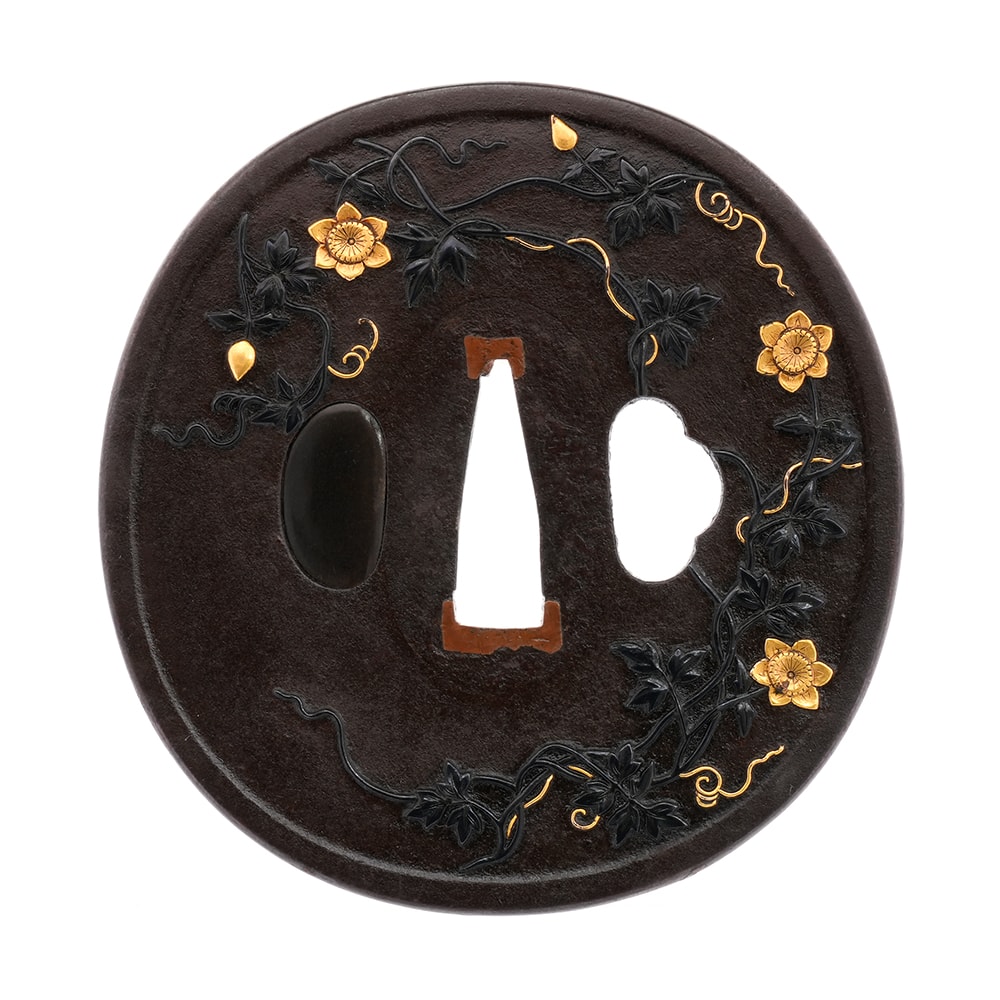 Tsuba - Hozon - Tsuba with Clematis and Susuki Design, Mumei (Aizu Shoami)