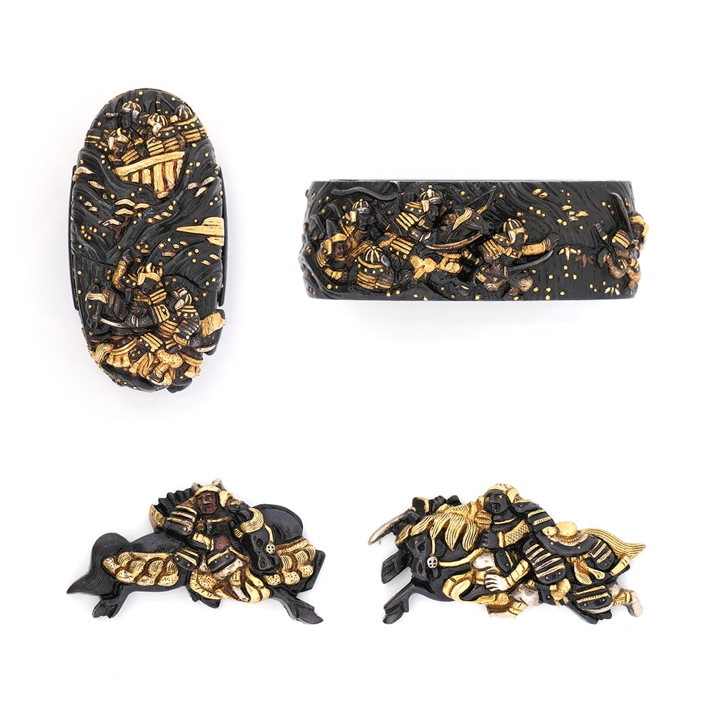 Futatokoro - Ichinotani Battle Scene Futatokoro (Fuchi-Kashira and Menuki) - Mumei