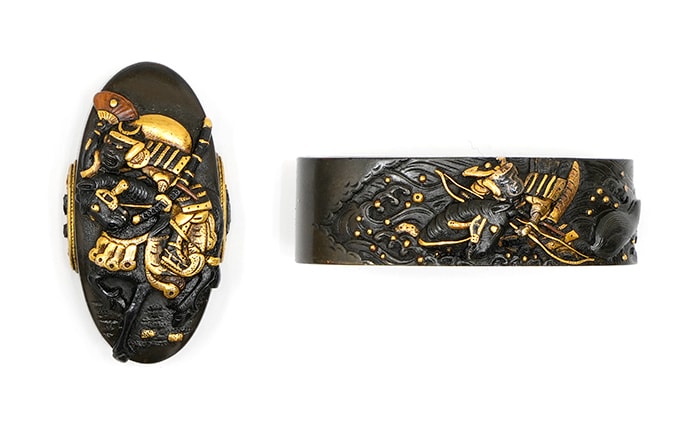 Fuchi-Kashira - Hozon - by Mito School - Fuchi-Kashira: Atsumori Kumagai-zu, Mumei (Mito)