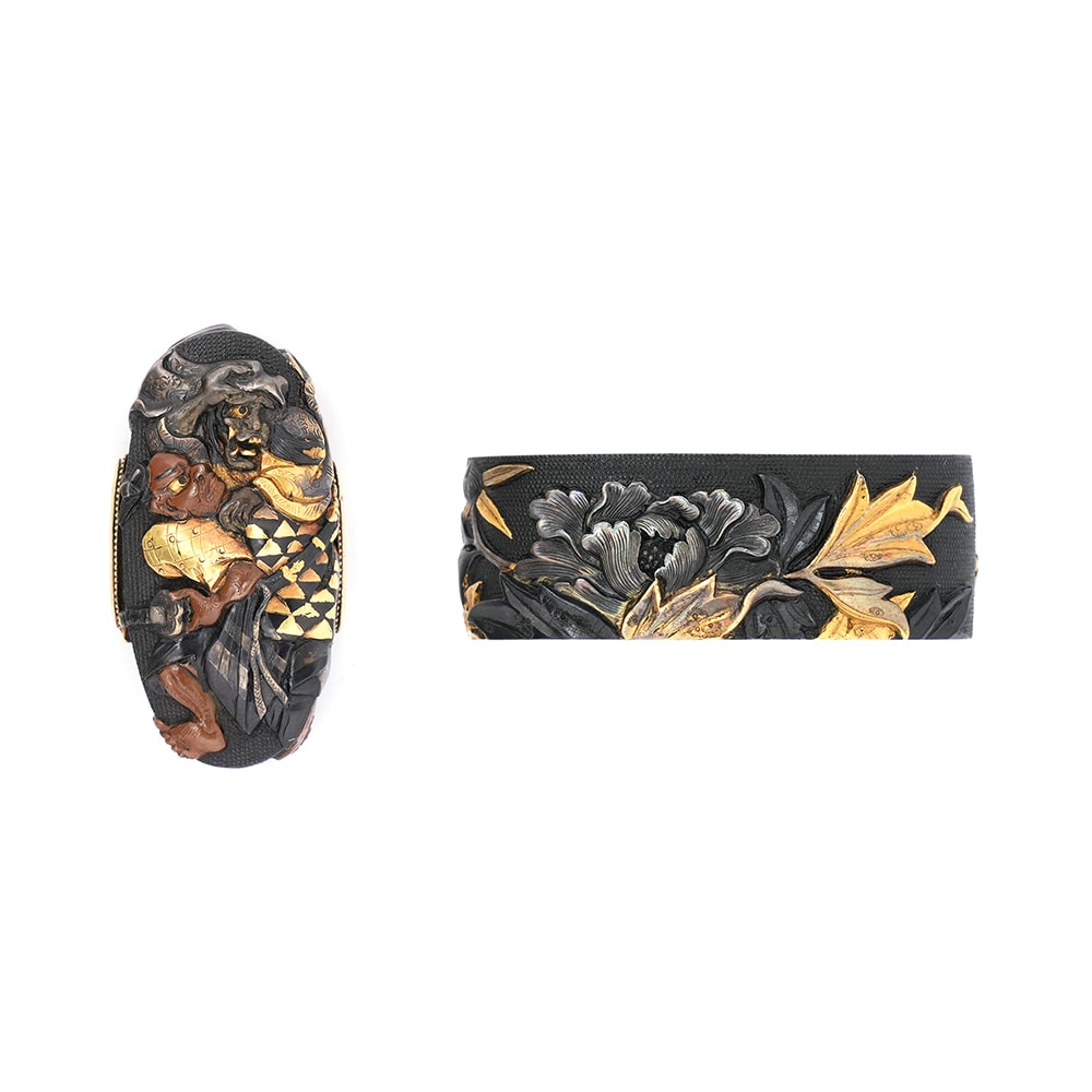 Fuchi-Kashira - Omori Hikonosuke Design Fuchi Kashira, Iccho hitsu Soyo