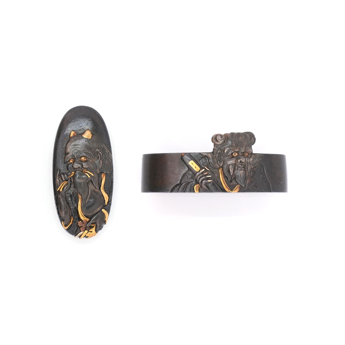 Fuchi-Kashira - by Soju - Fuchi-Kashira: Soju - Hanshan and Shide Design