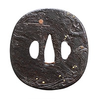 Tsuba - by Kaneie School - Waterside Scene, Kaneya, Yamashiro Province