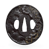 Tsuba - Hozon - Moon and Old Plum Tree Design, Mumei (Aizu Shoami)