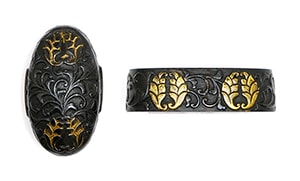 Fuchi - Fuchi with Arabesque and Japanese Ginger Crest, Mumei