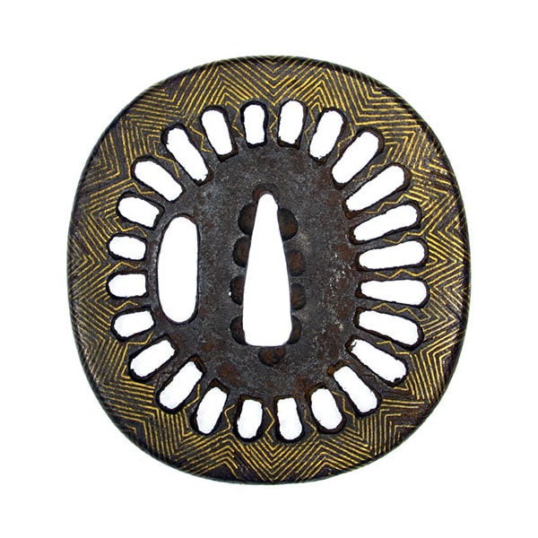 Tsuba - Hozon - by Heianjo-Zogan School - Chrysanthemum Openwork and Ayasugi Design Tsuba, Mumei (Heianjo Zougan)
