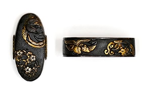 Fuchi-Kashira - Fuchi-Kashira: Cherry Blossom, Paulownia, and Phoenix Design, Mumei