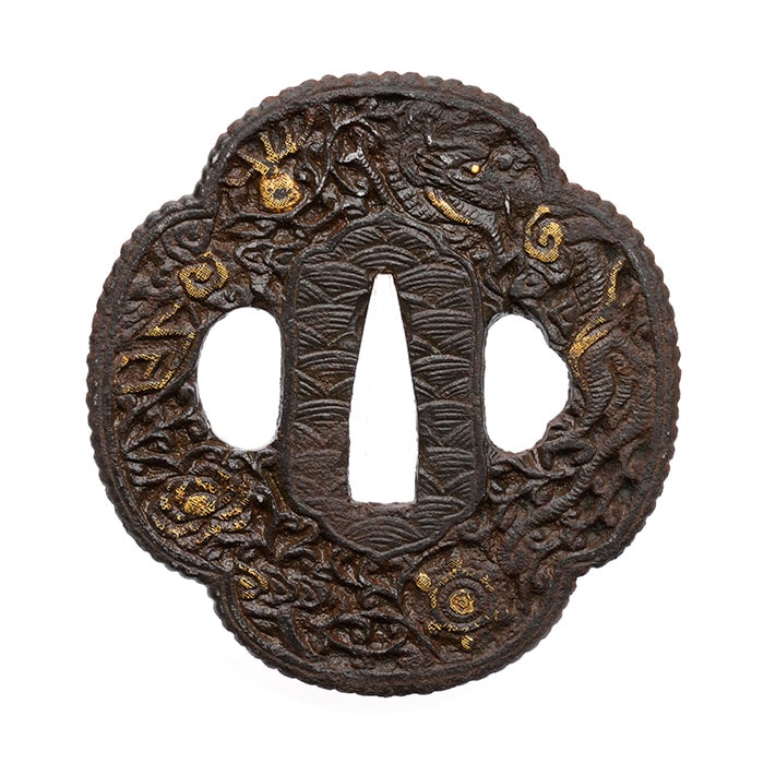 Tsuba - Arabesque and Cloud Dragon Design, Mumei (Nanban) 12-1276