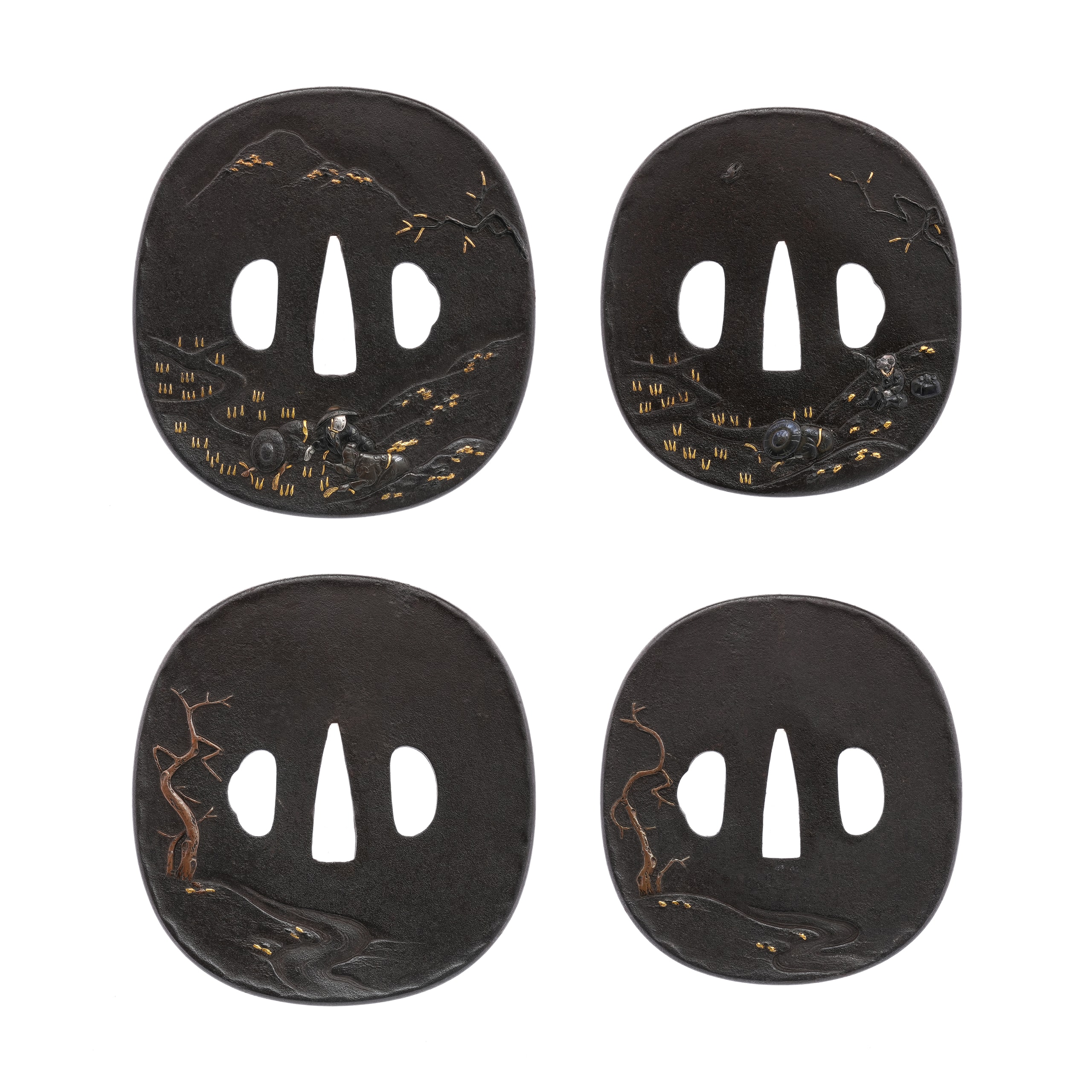 Tsuba - Tokuho - by Shoami - Tsuba Daisho with Rice Planting Scene, Mumei (Aizu Shoami) - 12-1638