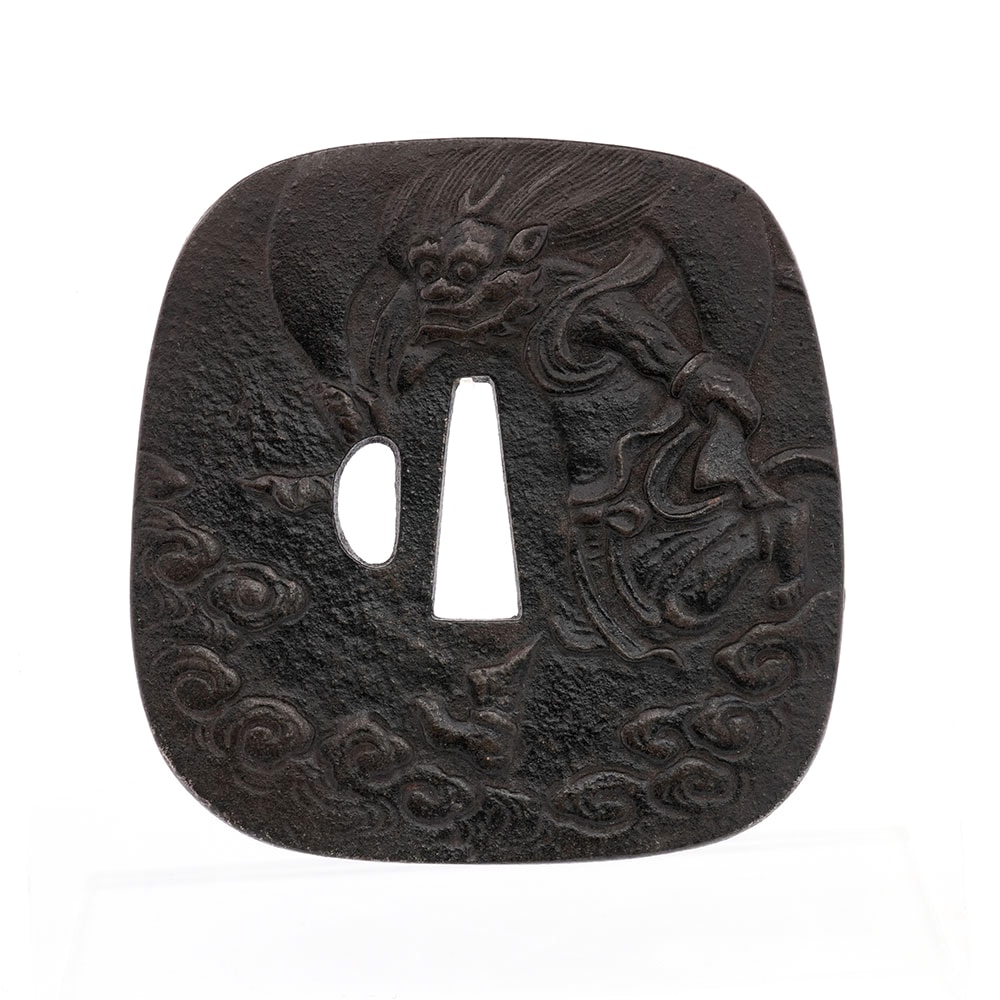 Tsuba - by Masaaki - Tsuba with Fujin Design, Korin Style, by Ishiguro Masaaki (with Kao)
