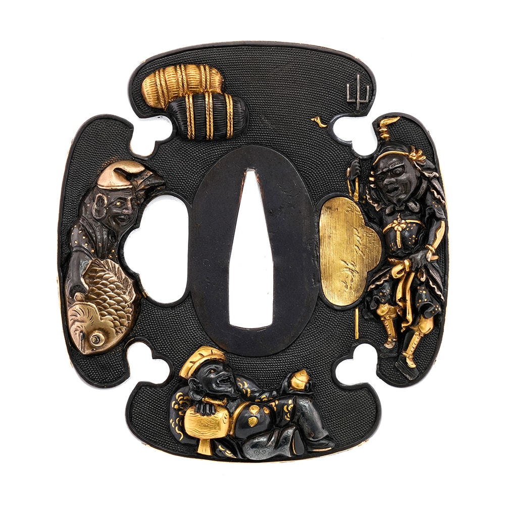 Tsuba - by Hamano Naoyuki - Tsuba with Seven Gods of Fortune Design by Naoyuki (Kao)
