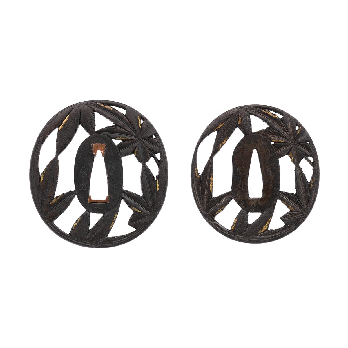 Tsuba - by Ito Tatsunao - Maple Design Openwork Daisho Tsuba by Kōfu-jū Tokitada