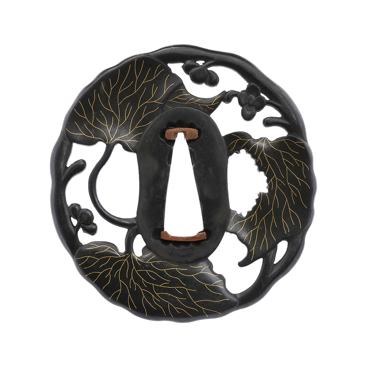 Tsuba - by Akita-Shoami School - Tsuba with Fuki Leaf Design, Mumei (Akita Shoami)