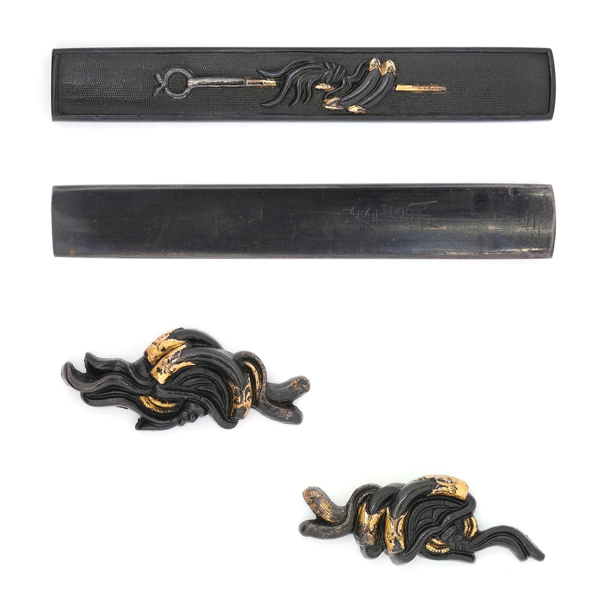 Futatokoro - by Goto Mitsunobu - Horse Harness Design Futatokoro (Kozuka & Menuki) - Kozuka by Goto Mitsunobu (Kao), Menuki Mumei