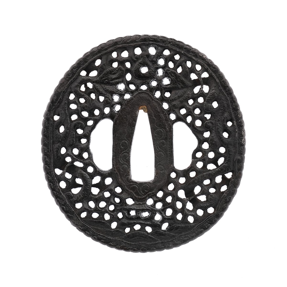 Tsuba - Tsuba with Dragon and Arabesque Design, Mumei (Nanban)