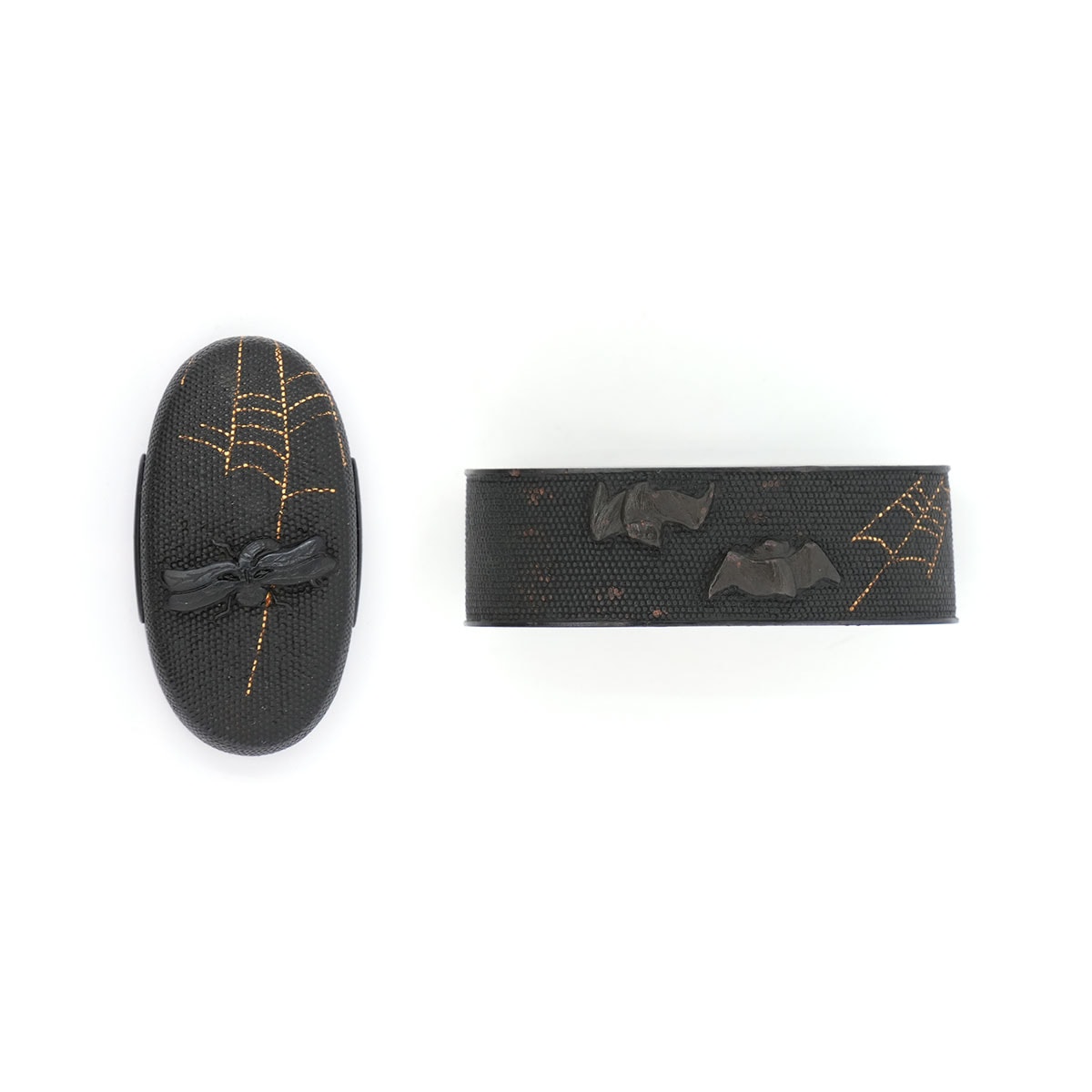 Fuchi-Kashira - Fuchi-Kashira: Spiderweb, Kachimushi, and Bat Design, Mumei
