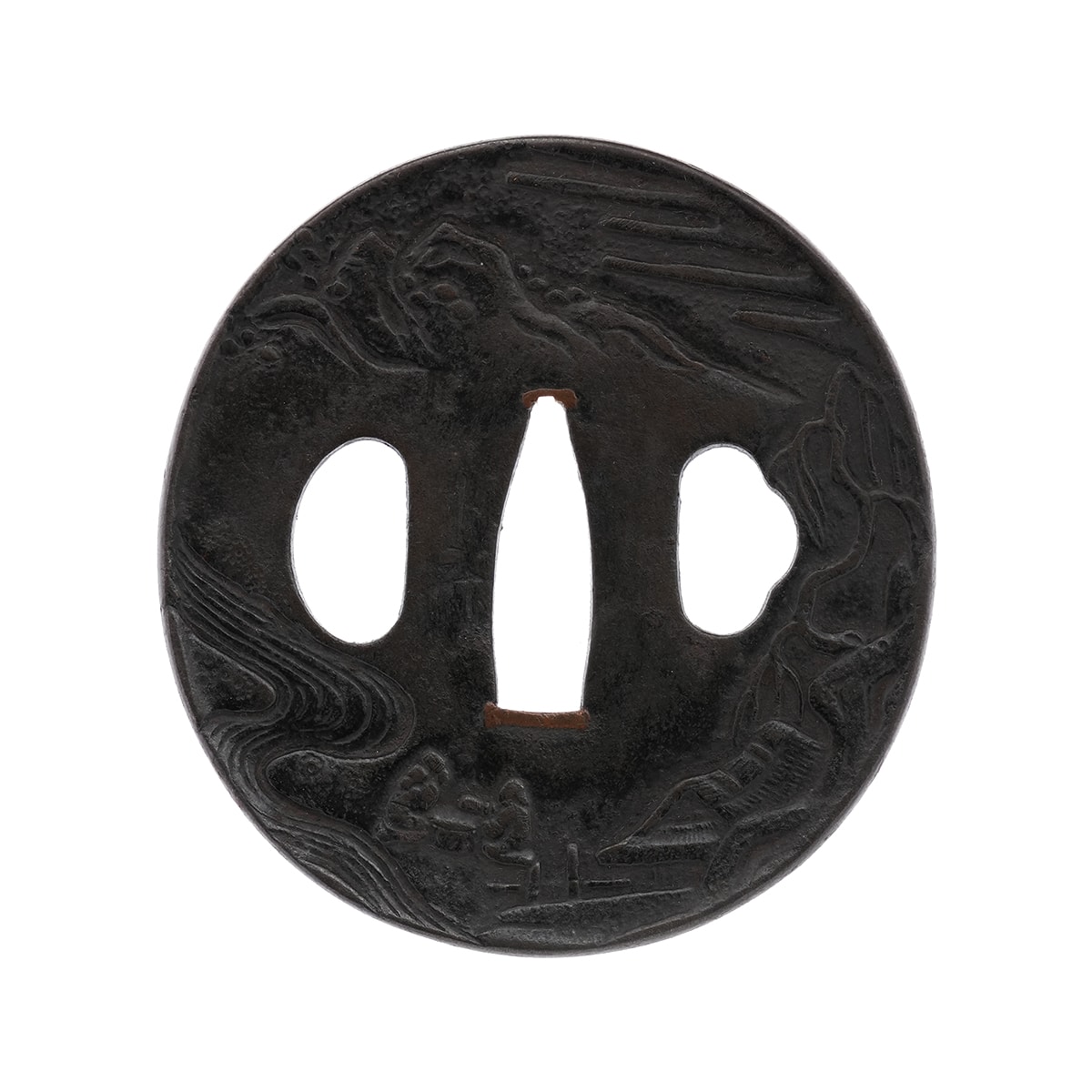 Tsuba - by Bokushu - Sansui Kinuta-zu by Bokushu
