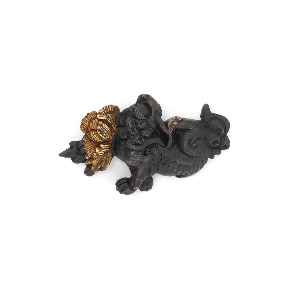Menuki - Peony and Lion Motif Katamenuki - Mumei