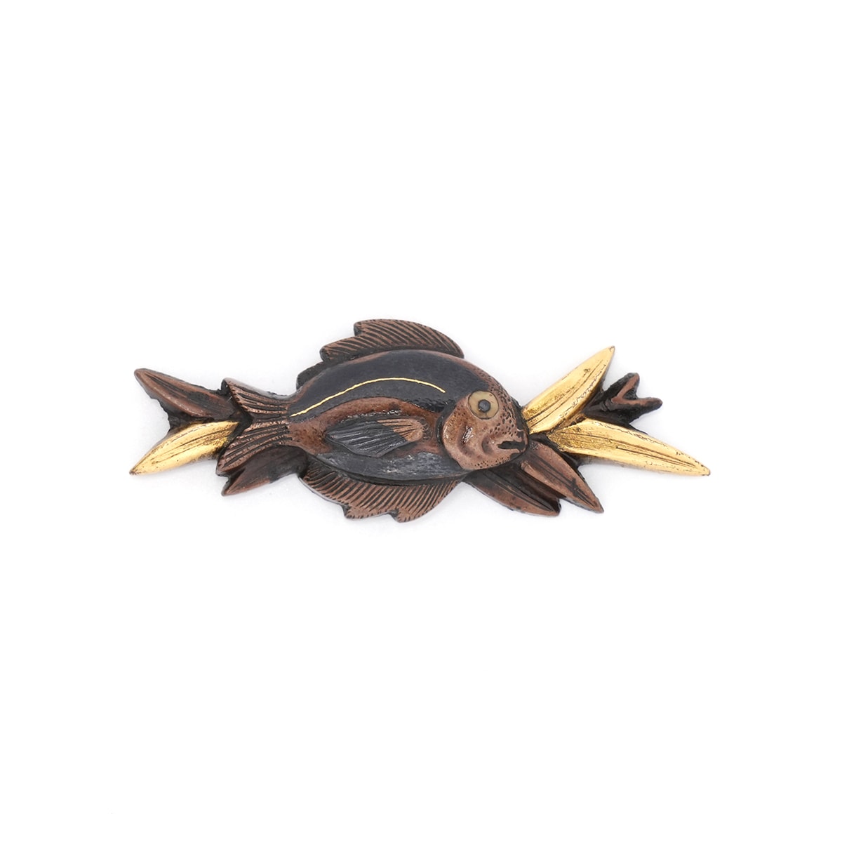 Menuki - Bamboo and Sea Bream Design, Mumei
