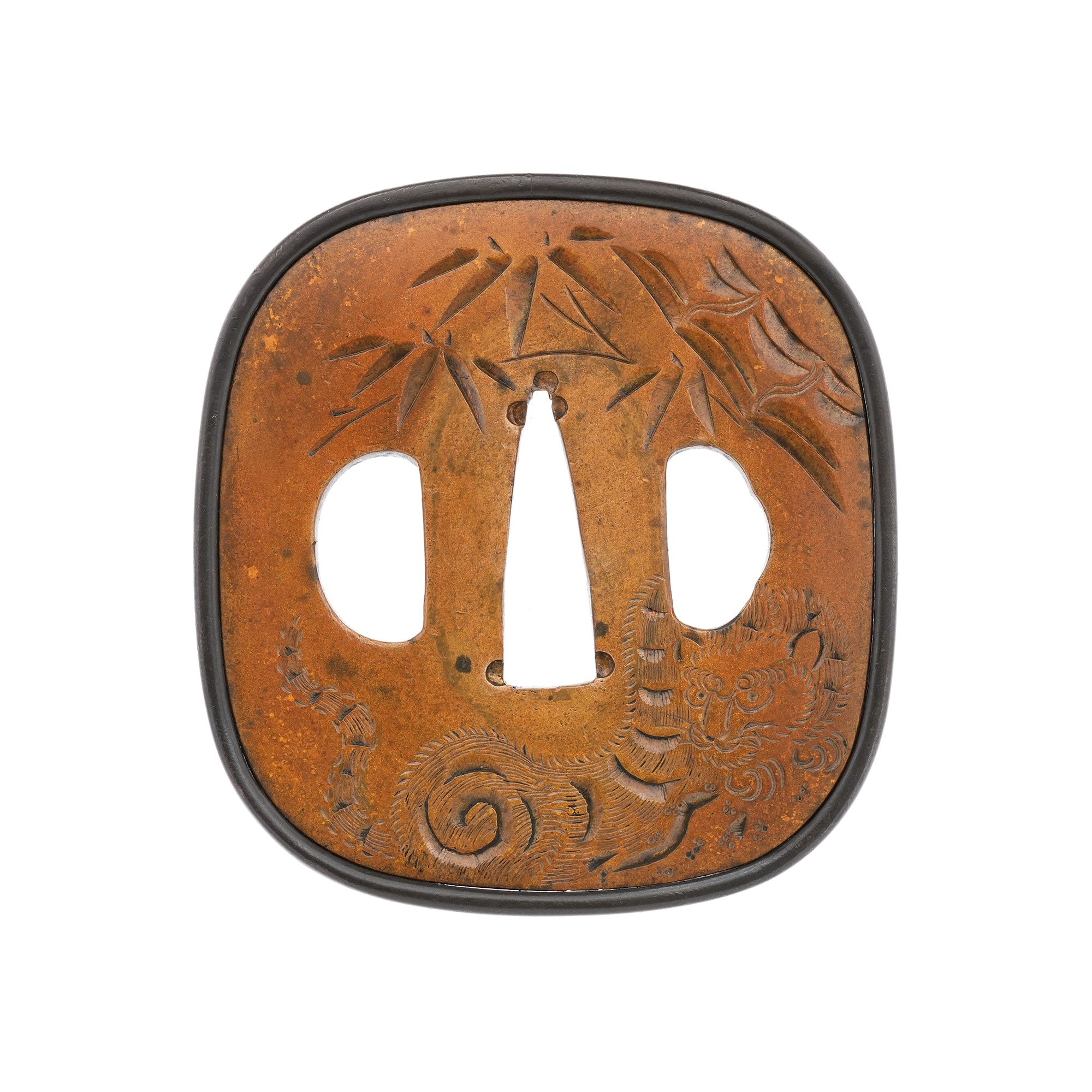 Tsuba - Hozon - Bamboo and Tiger Design, Mumei (Shonai)