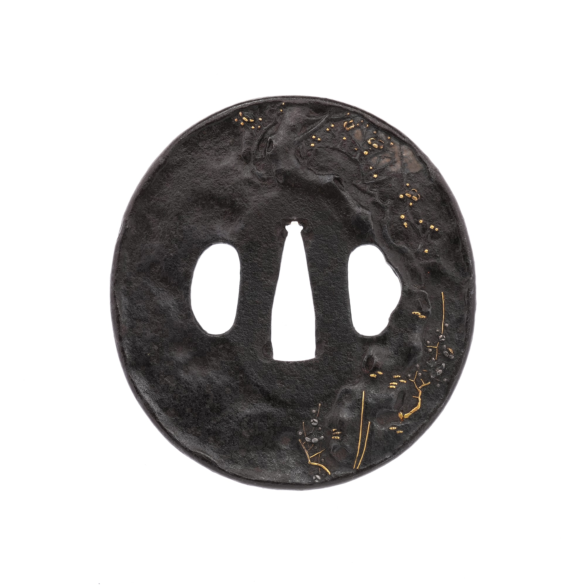 Tsuba - Hozon - Moonlit Old Plum Tree Design, Mumei (Aizu Shoami)