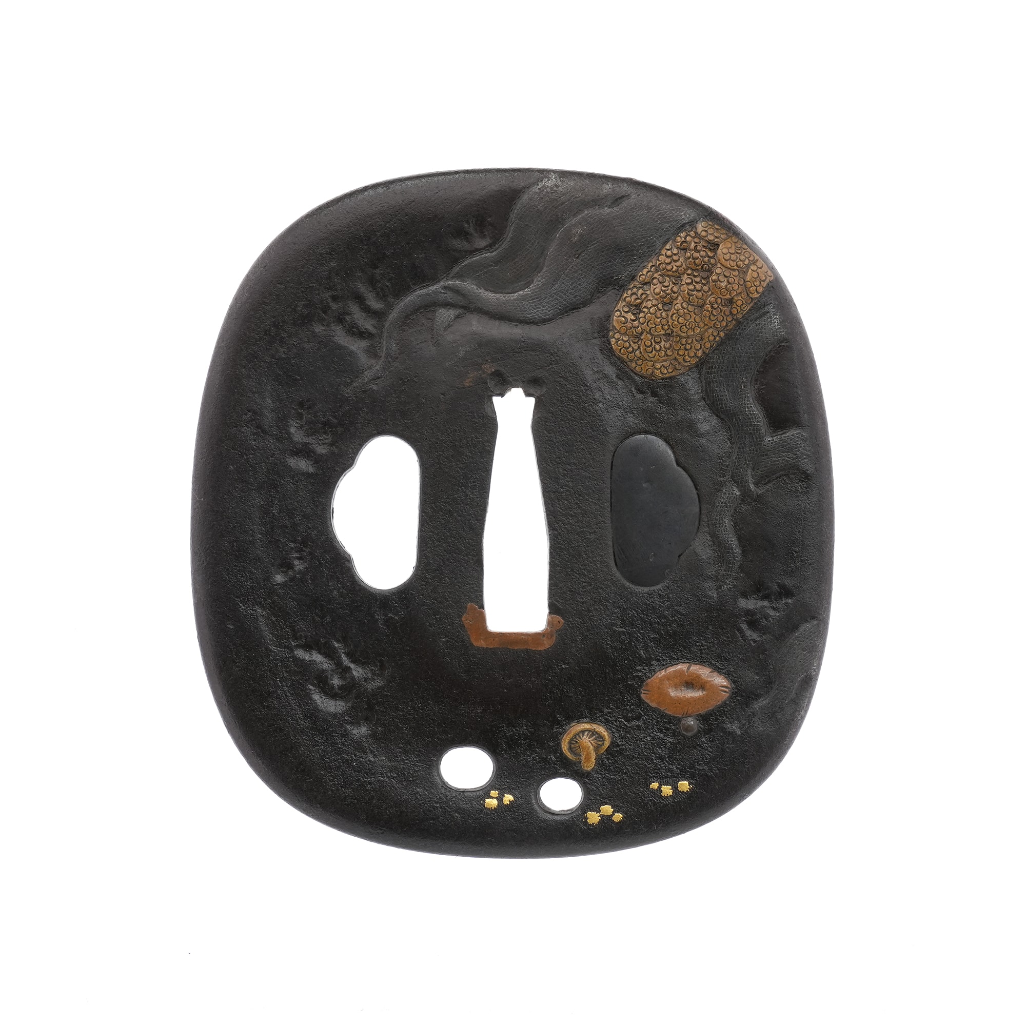 Tsuba - Hozon - Tsuba with Moon, Millet, and Mushroom Design, Mumei (Aizu Shoami)