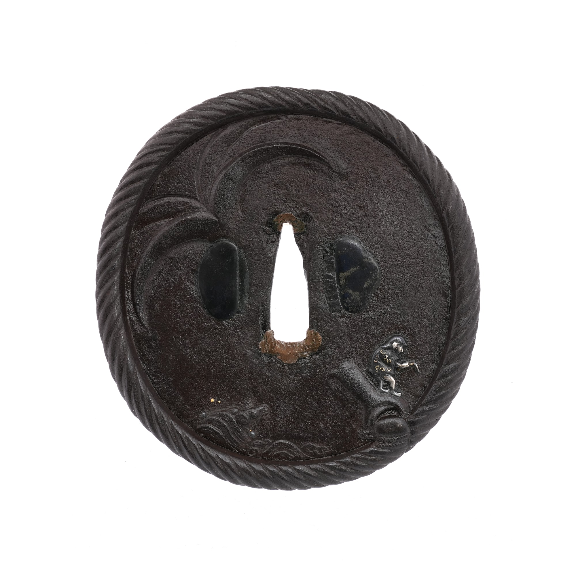 Tsuba - Tokuho - by Akita-Shoami School - Large Tsuba with Anchor Harvesting Figures, Mumei (Akita Shoami)