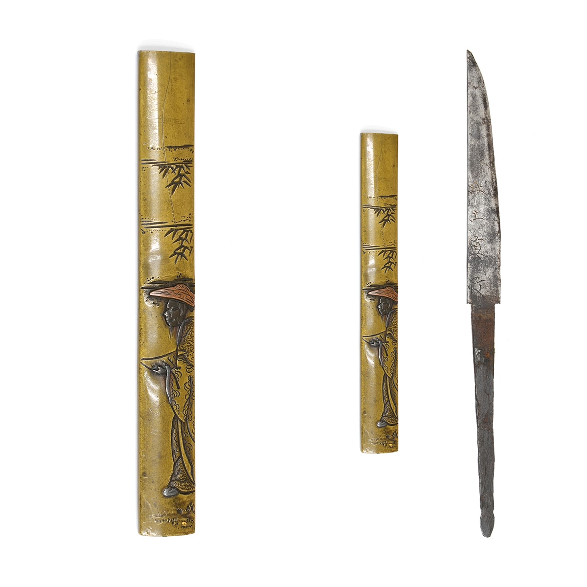 Kozuka - by Ito Masaharu - Kozuka with Bamboo Grove and High Scholar Design - Masaharu (Kao)