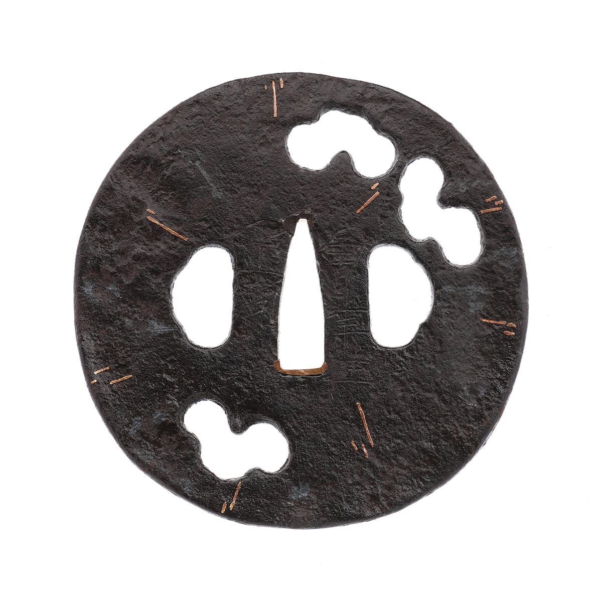 Tsuba - by Aizu School - Clouds and Shigure Rain Design - Aizu ju Shoami