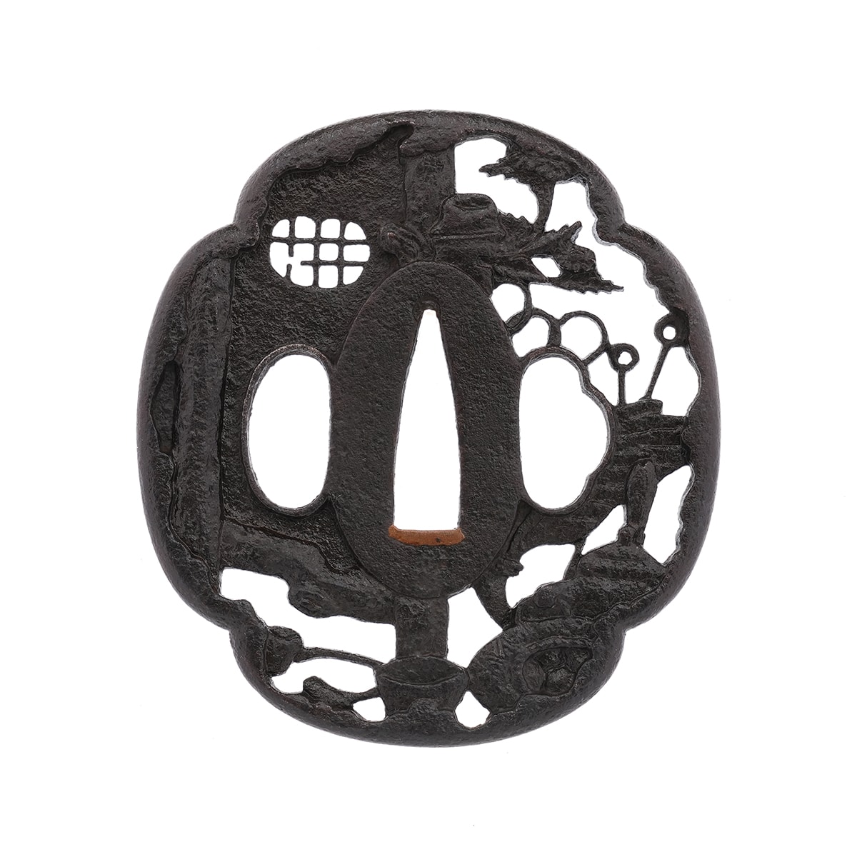 Tsuba - Tea Ceremony Scene Openwork, Mumei (Bushu)