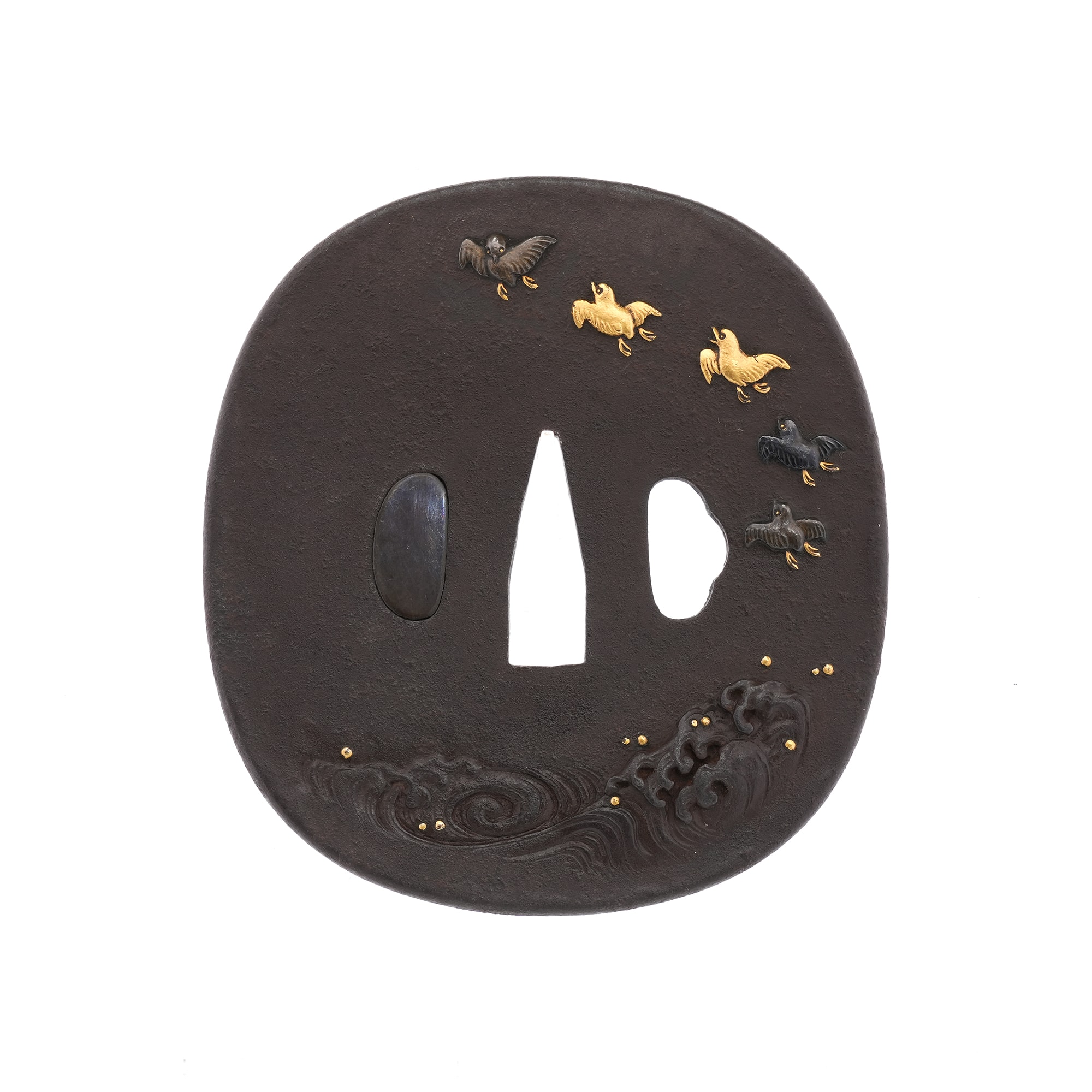 Tsuba - Hozon - Tsuba with Wave and Plover Design, Mumei (Shonai)