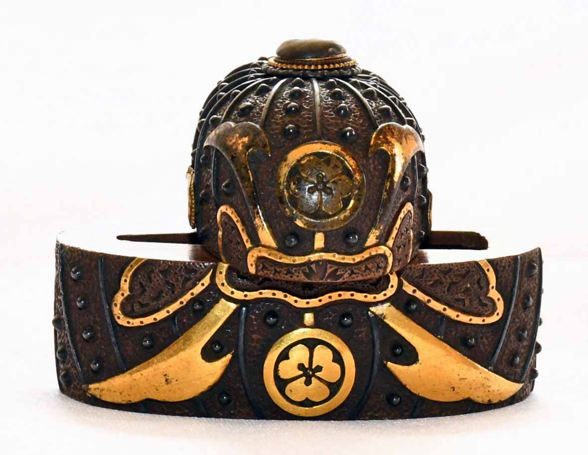 Fuchi-Kashira - Tokuho - by Mito School - Kabuto Design Fuchi-Kashira, Mumei, Mito, Tokubetsu Hozon Tosogu Certificate