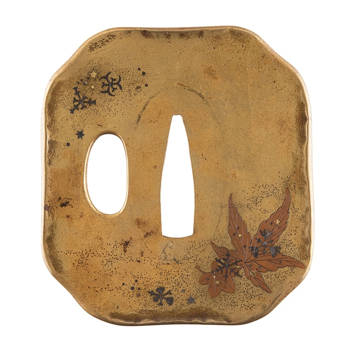 Wada Isshin Tsuba with Autumn Leaves and Early Snow – NBTHK Tokubetsu Hozon