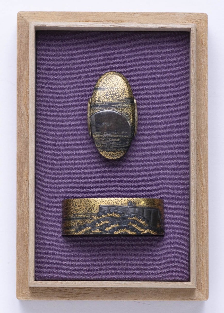 Fuchi-Kashira - Hozon - by Omori Hidetomo - Fuchi-Kashira: Hidetoshi (Kao) - Sunrise Sailboat Design
